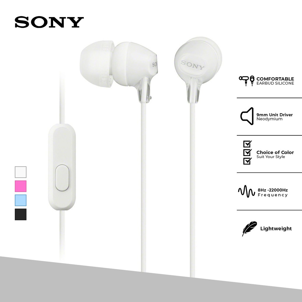 Earphone Sony MDR-EX15AP Handsfree In-ear With Microphone - White SONY Earphone Headset Headphone Original