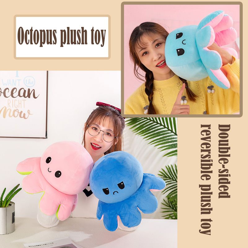 【Ready Stock】50cm Double-Sided Flip Reversible Octopus Plush Toy Marine Life Stuffed Animals Doll Kids Gift