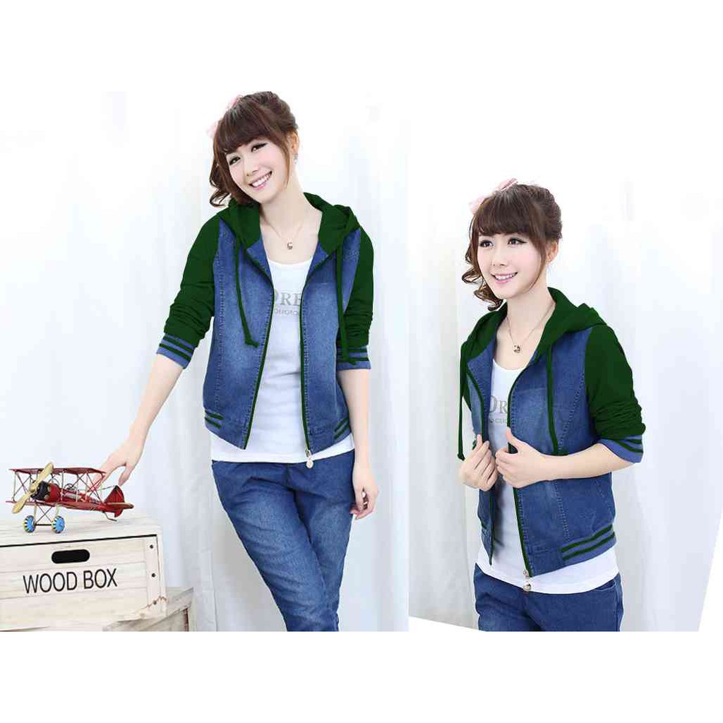 [Jaket Chery Hijau Tua LO] jaket wanita jeans hijau