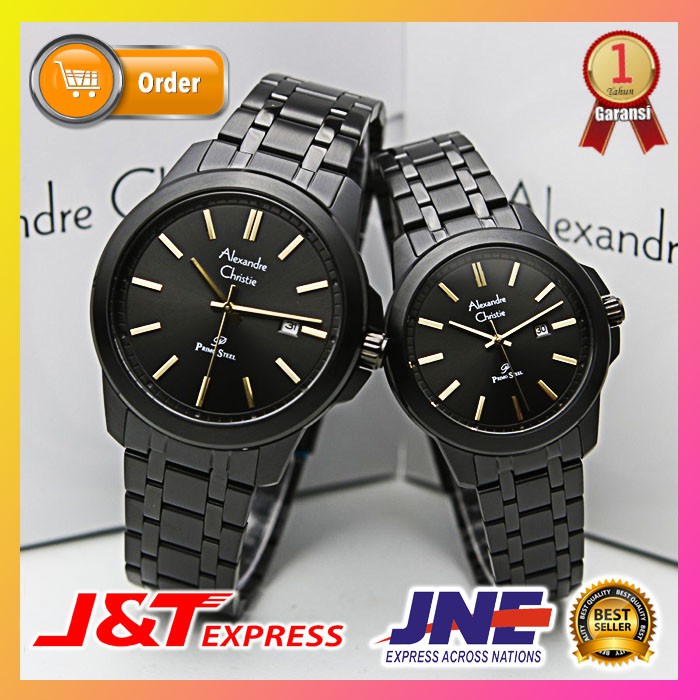 JAM TANGAN ALEXANDRE CHRISTIE ALEXANDER CHRISTIE COUPLE SEPASANG ORIGINAL ORI AC 1017 FULL BLACK