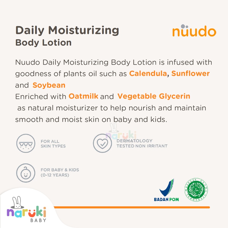 Nuudo Kids Daily Moisturizing Body Lotion 60ml / 250ml / 475ml by Pureco Pelembab Tubuh Bayi Anak