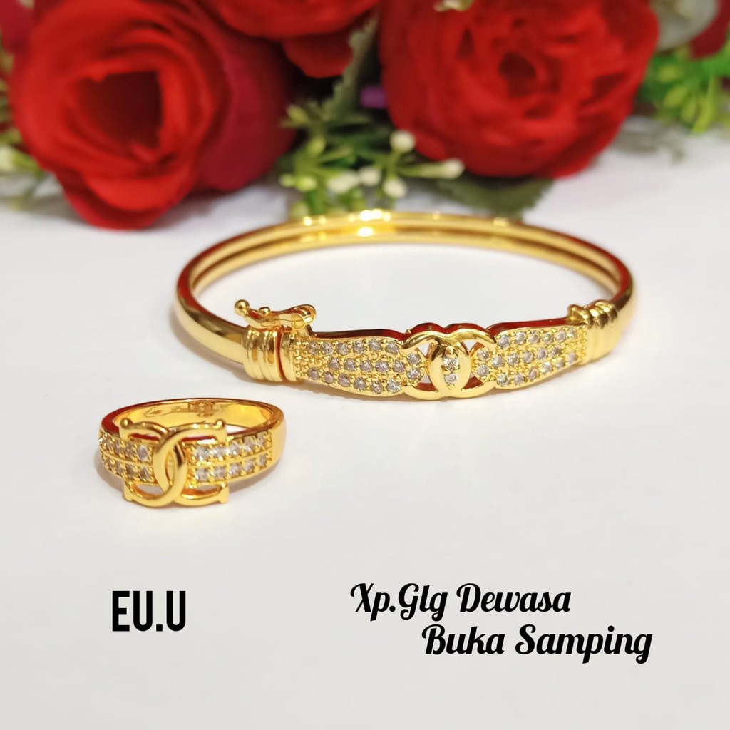 Gelang Dewasa Bangkok TITANIUM Gratis Cincin permata zircon antik menawan Gold&amp;Silver,tidak karat COD