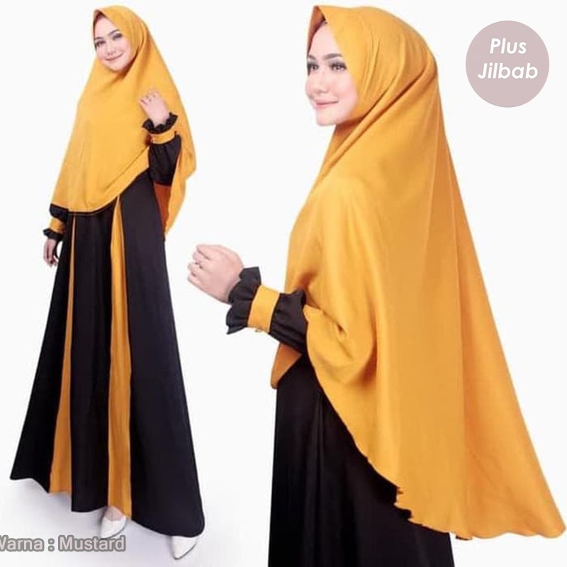 SAFA SYARI TERMURAH! gamis polos 5 warna set khimar Original Moscrepe AJWA BY LUFY