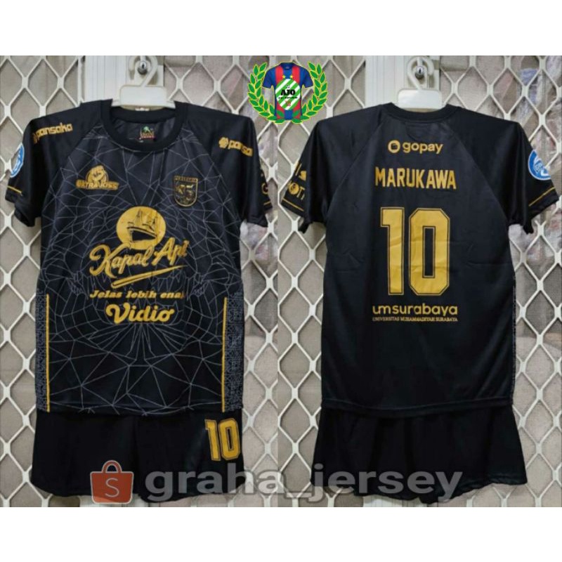 Jersey Kids Persebaya MARUKAWA MARSELINO Alternate 2021 - 2022 BRI Liga 1 Hitam Gold Setelan Anak Lo