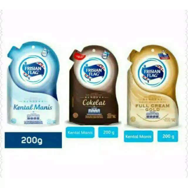 

Frisian flag pouch 200 ml rasa kental manis, coklat, gold