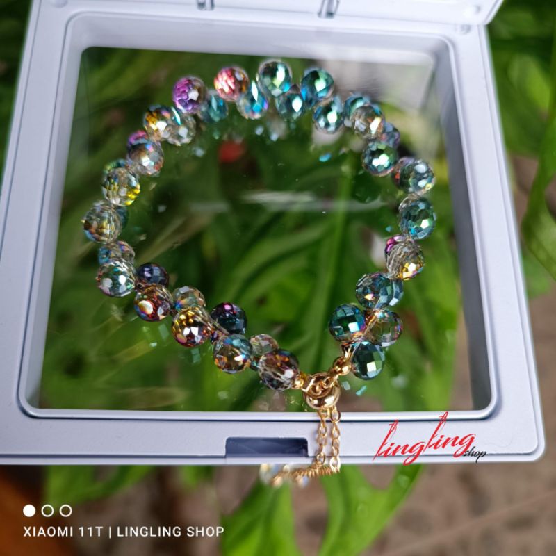 Gelang kristal serut,gelang kristal serut korea,gelang kristal tali elastis free BOX-5
