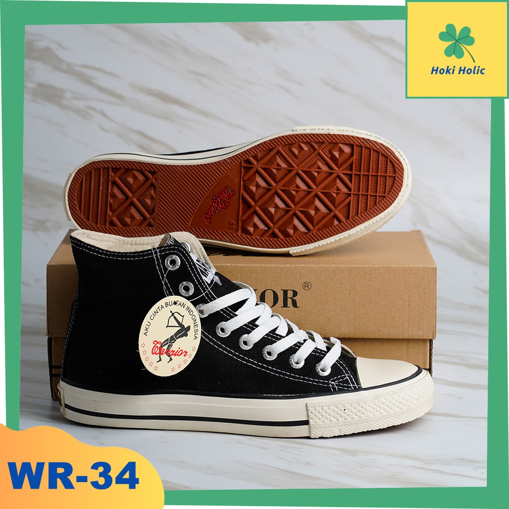 SEPATU WARRIOR SPARTA HIGH BLACK WHITE ORIGINAL SIZE 31-44 / SEPATU ANAK SEPATU HITAM PUTIH Sepatu Sekolah