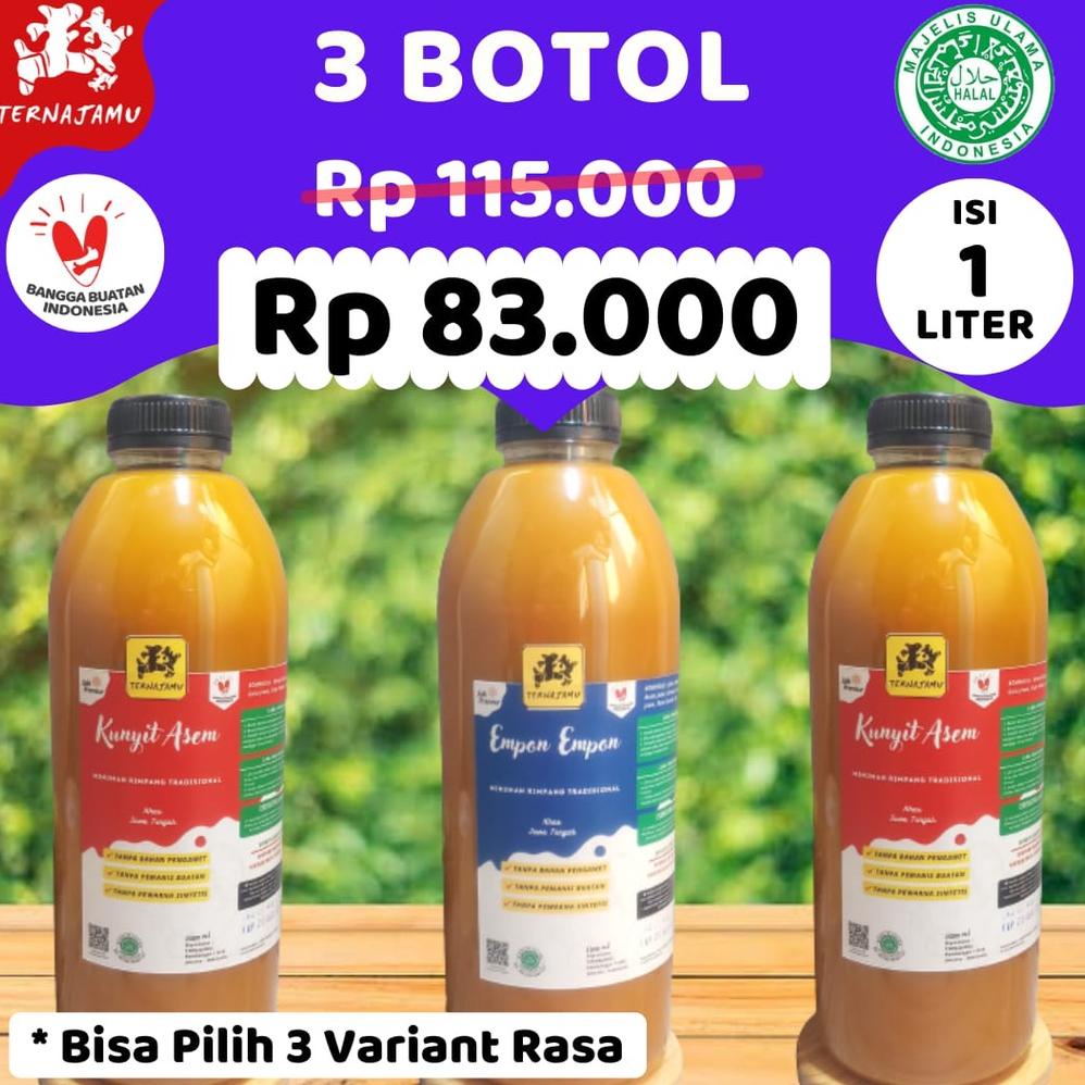 

gunturputra39 Promo 3 Botol Jamu Kunyit Asam, Beras Kencur, Empon Empon, Wedang Jahe, Kunyit Asem Sirih 1 Liter TERLARIS TERPERCAYA ORIGINAL