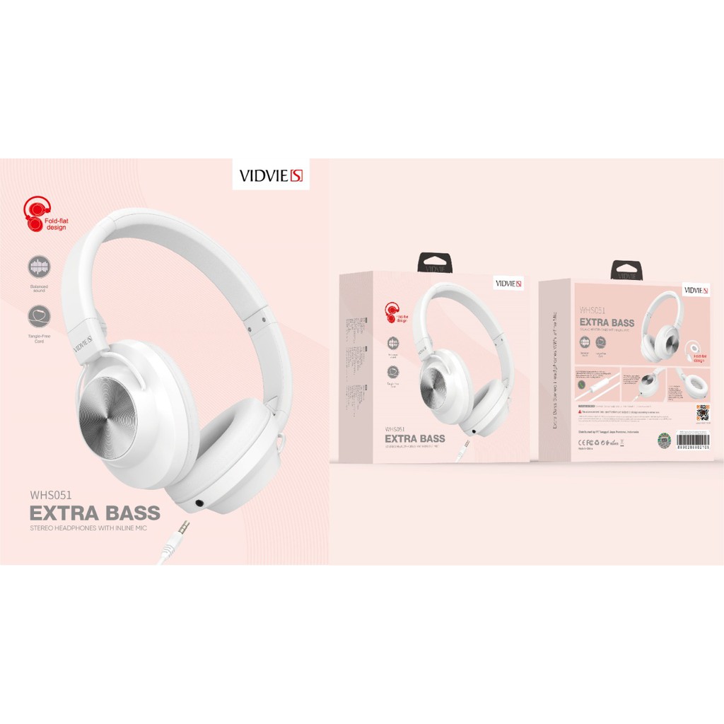 headset vidvie s wired audio 3.5mm fold stereo bass with microphone whs-051 whs051 - headphone