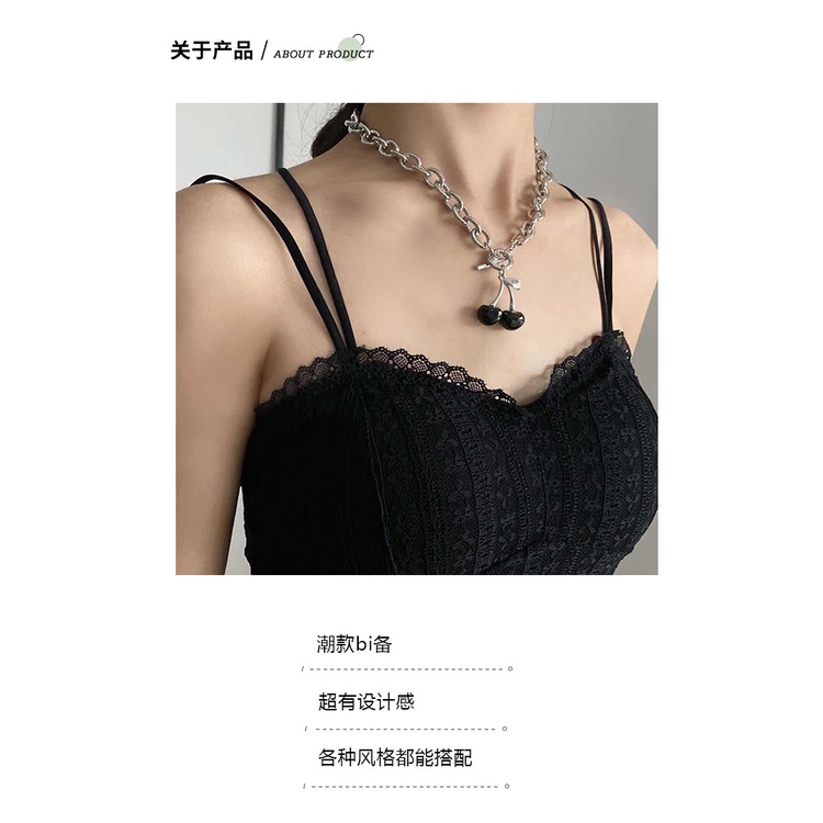 Gaya Korea in Harajuku vintage cherry gelap gadis kalung wanita sederhana grace kepribadian kalung f