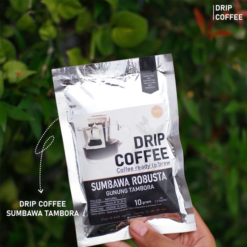 

ROBUSTA Gunung TAMBORA - Kopi Drip siap seduh - Isi 3 sachet