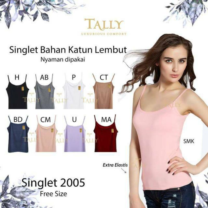 TALLY Singlet Tanktop Tali kecil 2005 Lembut  bahan  Bamboo-Abu muda