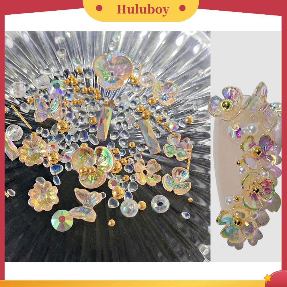 Huluboy Huluboy♡ Ornamen Kupu-Kupu Bunga Kristal Imitasi Holografik Untuk Dekorasi Manicure Nail Art Butterfly