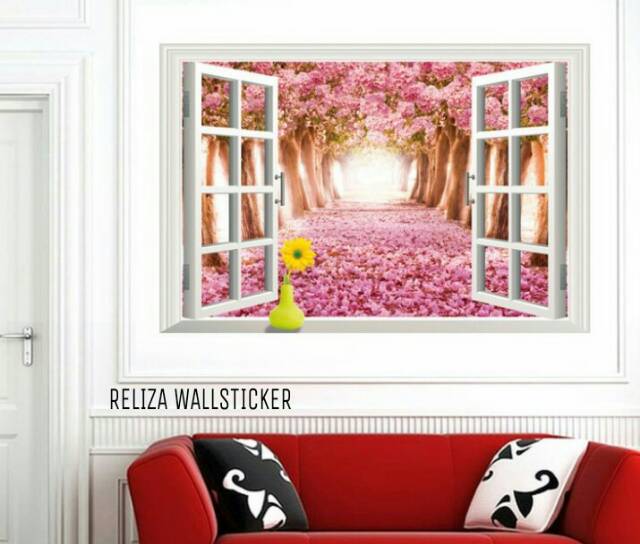 RELIZA WALL STICKER JUMBO JENDELA POHON SAKURA MERAH WINDOWS TREE AY9234D STIKER DINDING