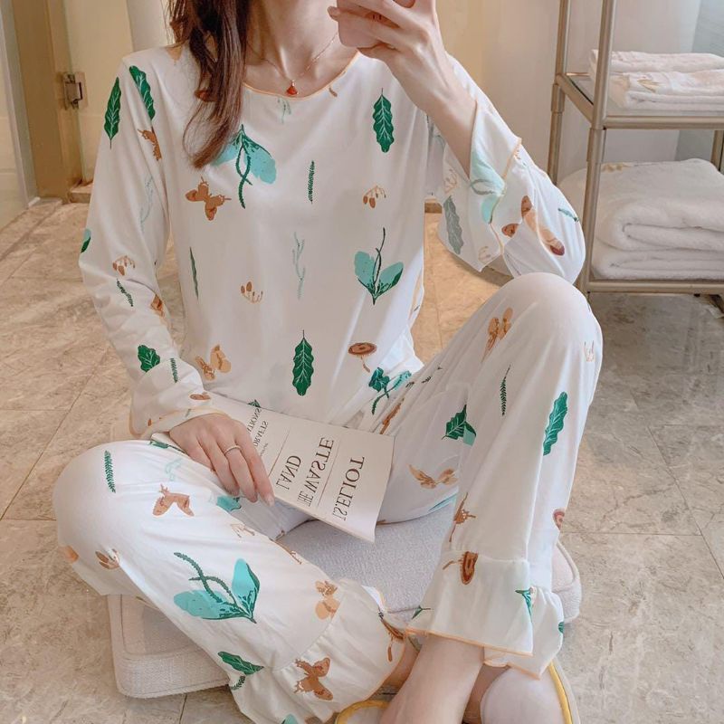 BAJU TIDUR WANITA DEWASA/PIYAMA RENDA PP/BAJU TIDUR IMPORT MURAH-Pp daun
