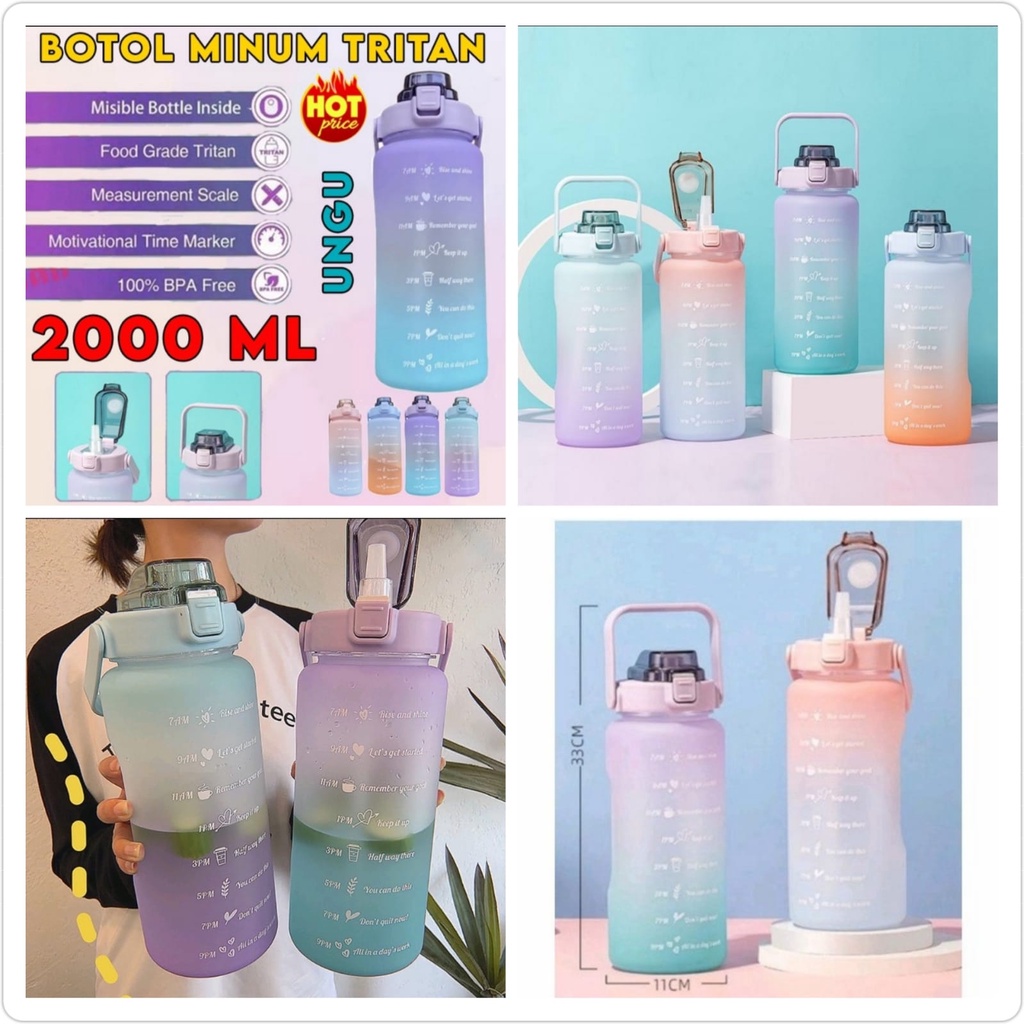 BOTOL MINUM MOTIVASI PENANDA WAKTU TRITAN JUMBO 2 LITER