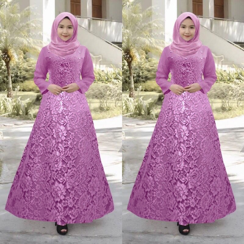 GUCHI Maxi Dress Gamis Terbaru Brukat Timbul Pesta Seragam Kondangan Remaja Dewasa Fashion Wanita Muslim Terbaru Jumbo - Size M L XL XXL