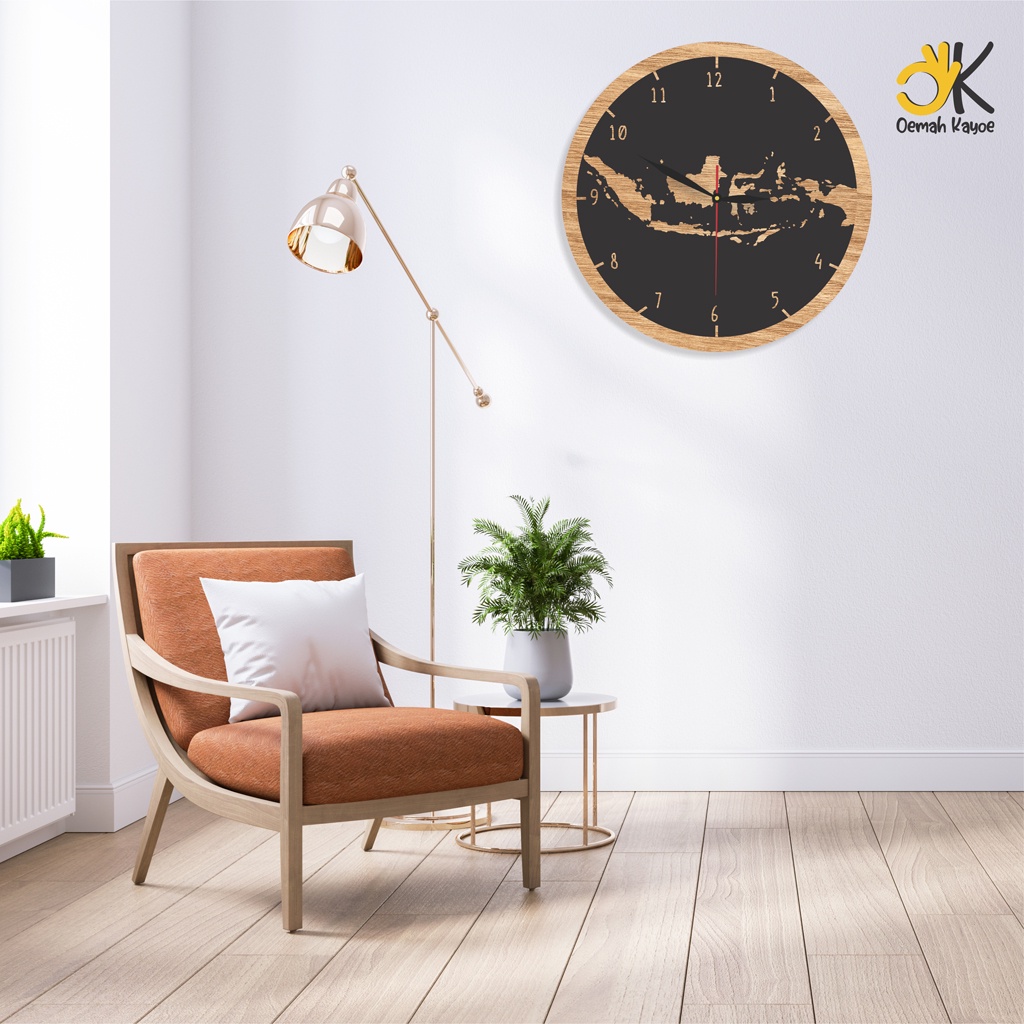 JAM DINDING KAYU KLASIK PETA INDONESIA WALL CLOCK RUMAH DEKORASI RUANG TAMU SHABBY