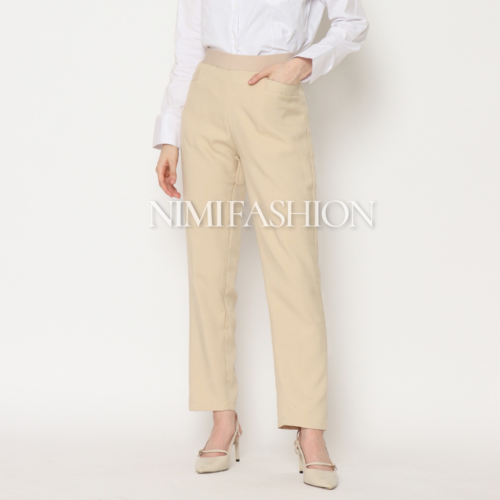 NIMI - Celana Kerja Kantor Wanita Formal Bahan Stretch Premium Pinggang Full Karet