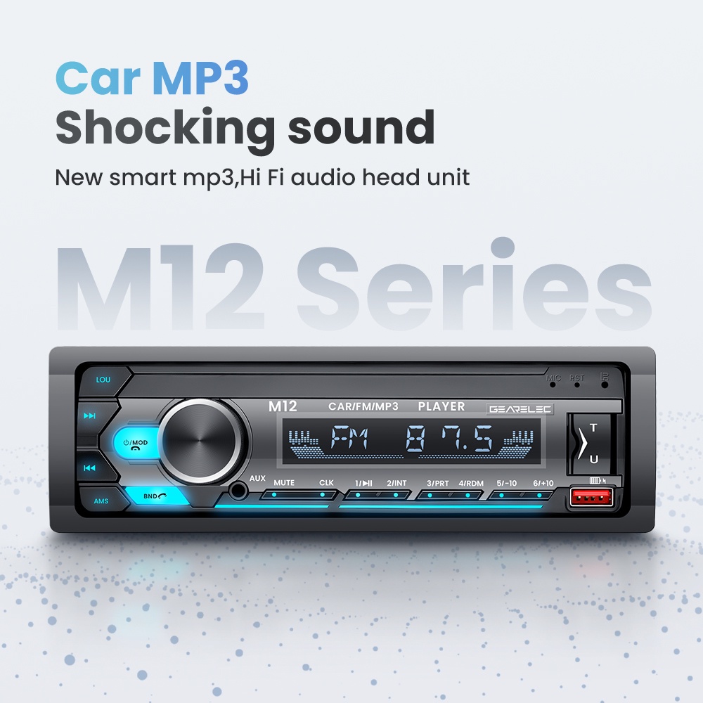 M12 Single Din Car Stereo Radio 1Din Bluetooth 5.0 AUX Input TF USB Head Unit Receiver Mendukung Kontrol Aplikasi Asisten Suara