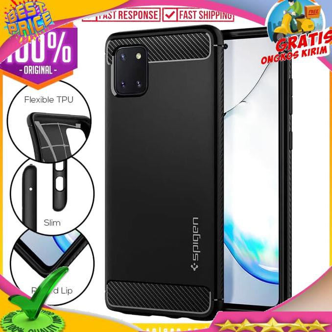 NEW PRODUK CASE SAMSUNG GALAXY NOTE 10 LITE SPIGEN RUGGED ARMOR CARBON FIBER - BLACK COD