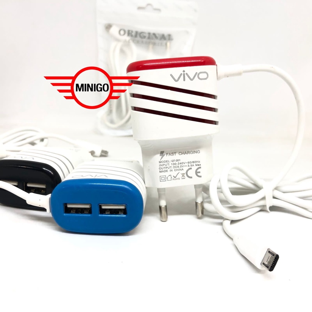CHARGER CASAN OPPO VOOC MINI 2 USB 4A CHARGER ULIR LED garis + KABEL 2.1Ampere Branded 2PORT USB Port