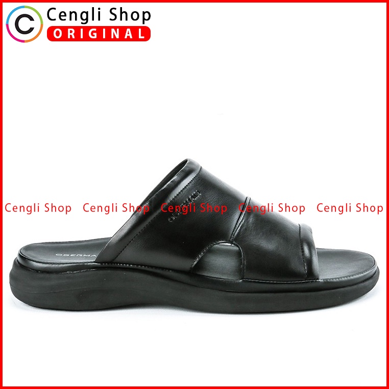 SANDAL OBERMAIN PRIA ORIGINAL CASUAL KULIT ASLI ORI TERBARU HITAM OM04