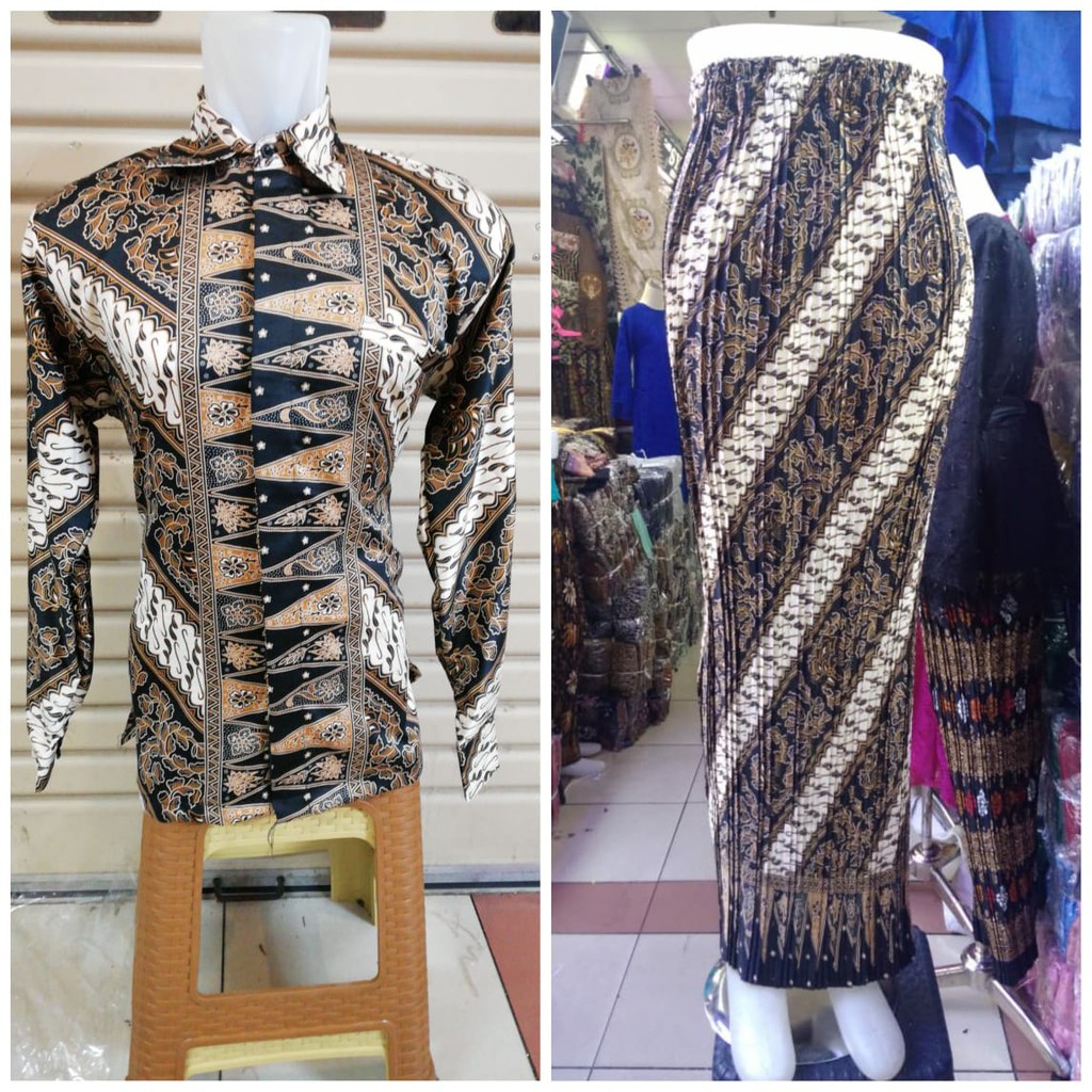 Setelan Couple Kemeja Batik Pria Panjang Dan Bawahan Kebaya Rok Plisket Wanita (3)