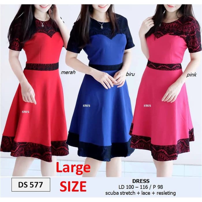 NEW FB SEDS577 DRESS PESTA FLARE LACE BRUKAT HITAM BODYCON SEPAN MURAH GROSIR