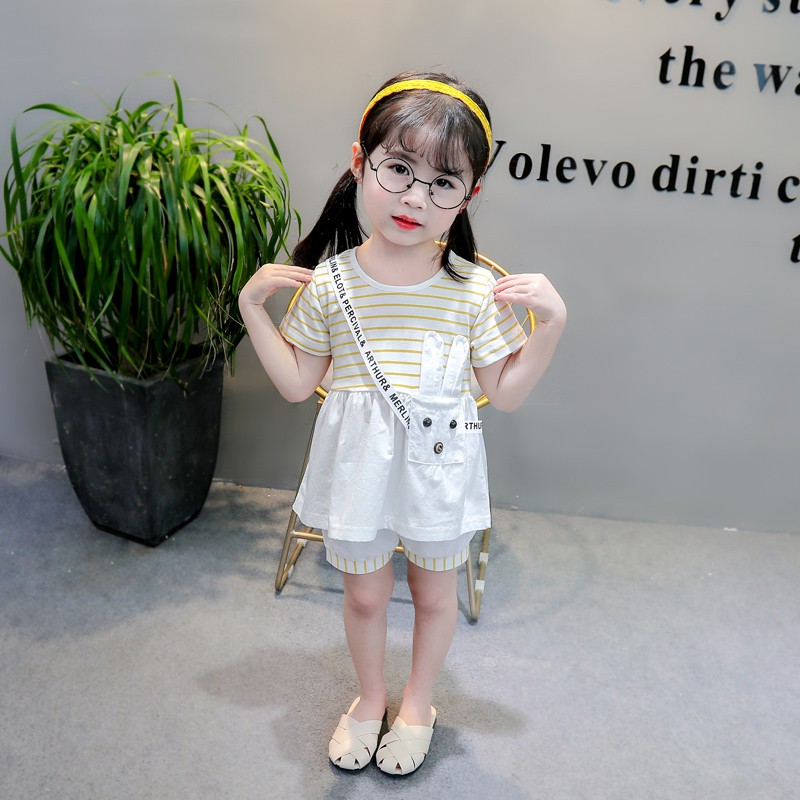 KF CAT Baju Setelan Anak Cewek/Set Pakaian Anak Perempuan Bahan Cotton Korea Style Import-Kuning