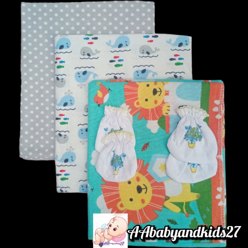 1 Pak Isi 6PC Bedong Bayi Jumbo HAPPYKID Bahan Flanel Ukuran 120x75 Cm FREE SARUNG TANGAN DAN KAKI BAYI-Bedong Bayi Murah Berkualitas