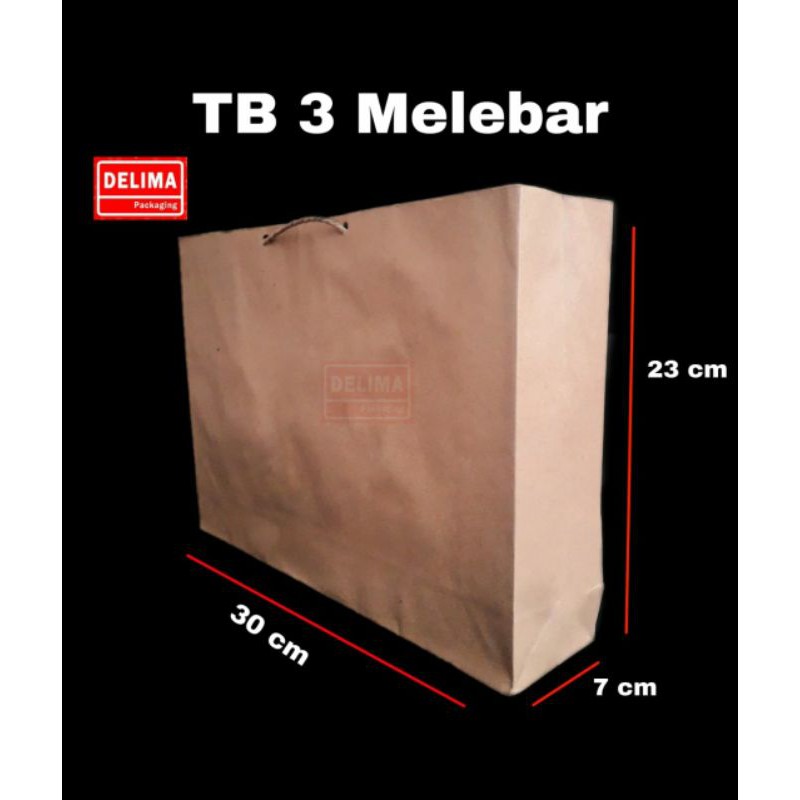 

10 pcs Paperbag TB 3 Melebar Cokelat Polos/Tas Kertas 30x7x22