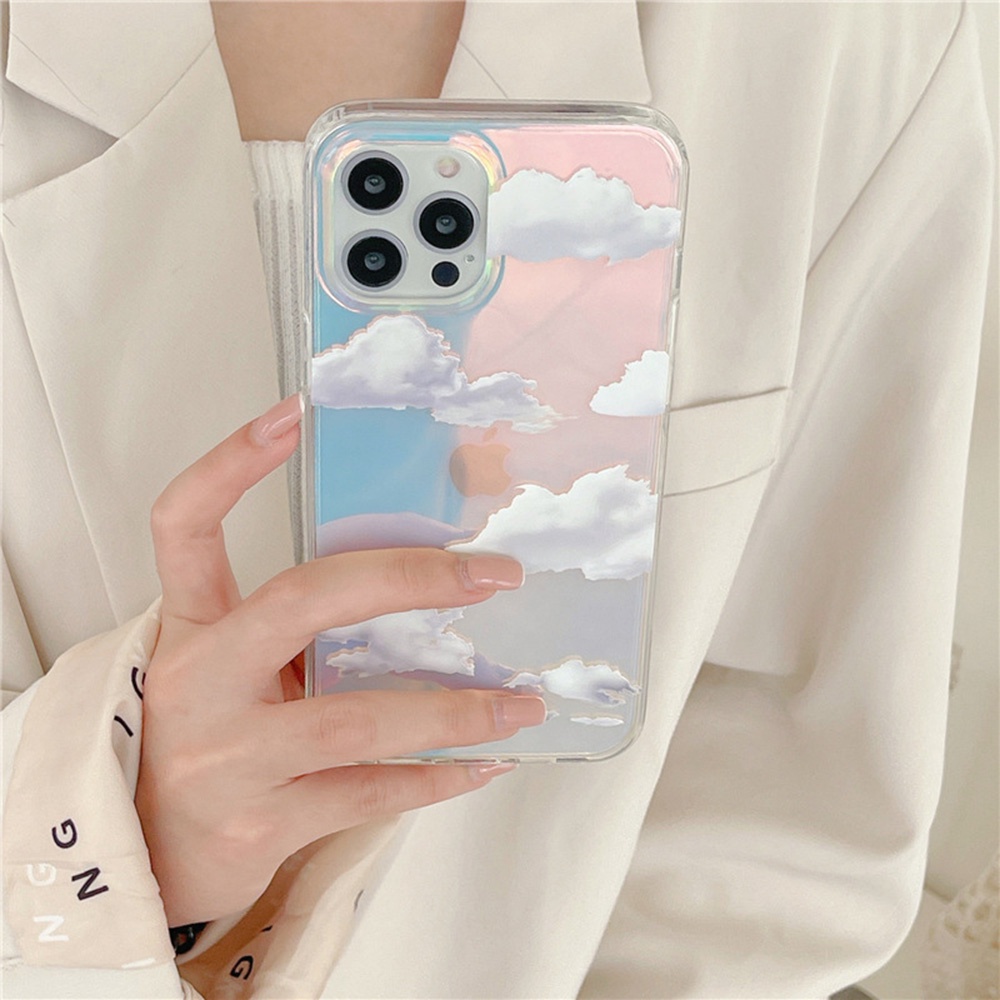 【COD Tangding】IPhone11/11pro/12/12pro Transparent Laser Rainbow Gradient Cloud Pattern Soft Protect Phone Case Cover