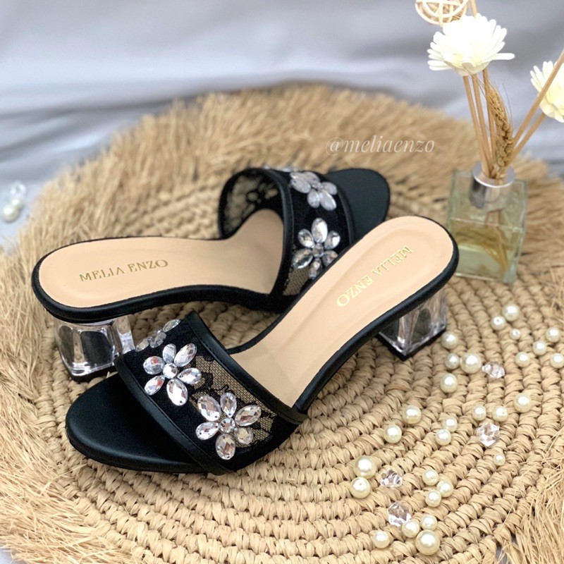 Meliaenzo - Sendal Hak Brukat | Sendal wedding | Diamond Heels