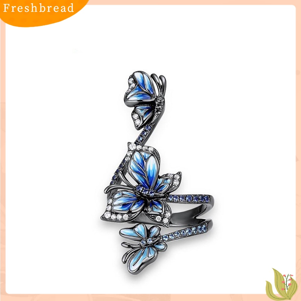 Terlaris Adjustable Ring Elegant Open-end Design Three Blue Butterflies Ring Jewelry for Party