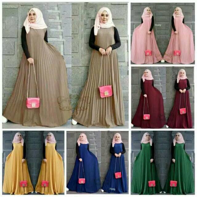 Dress plisket tanpa lengan/overoll plisket tanpa lengan