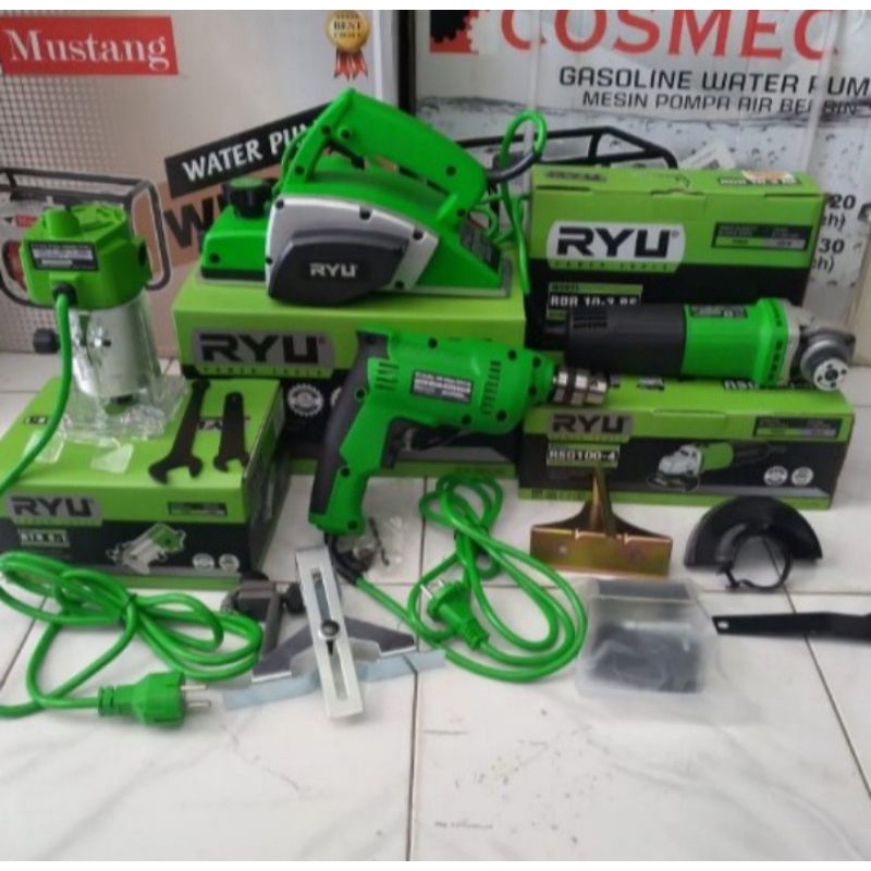 Paket Pertukangan (4in1)serut RYU+Gerindra 4"RYU+Bor RYU+Profil RYU