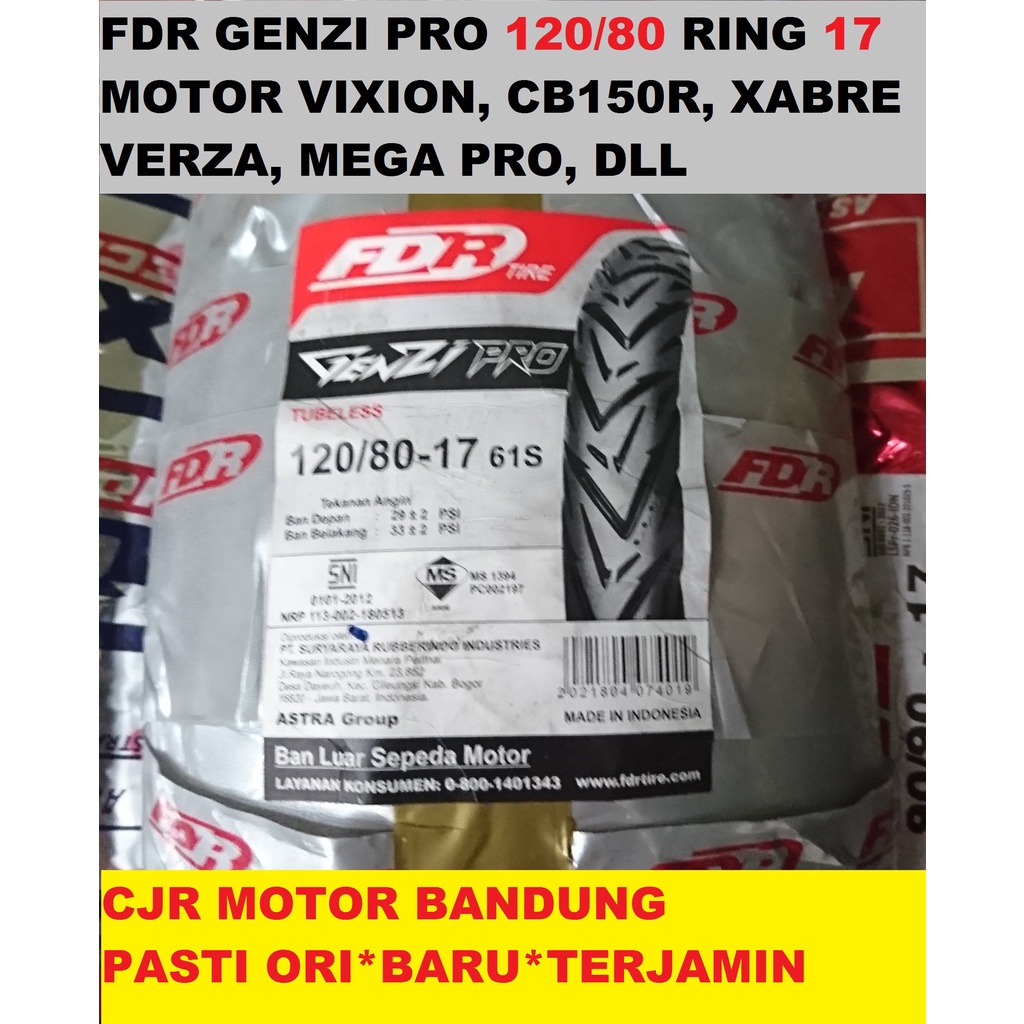 FDR Genzi Pro 120/80 ring 17 ban belakang motor Vixion CB150R Verza Byson Mega Pro