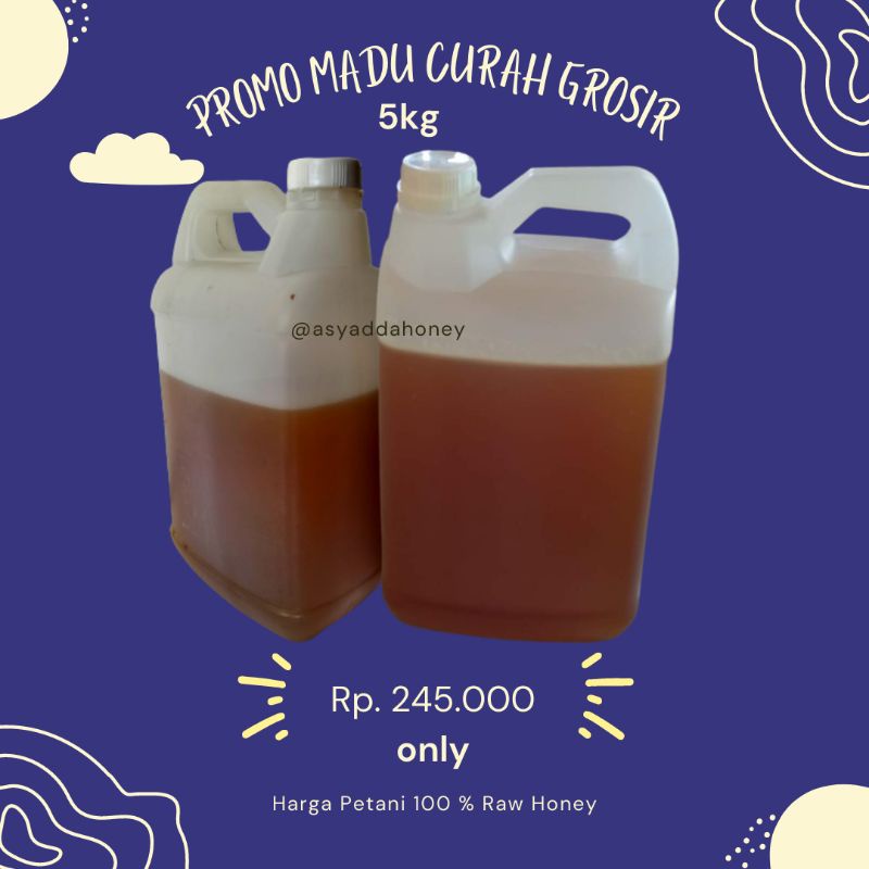 

madu Curah Grosir 5 kg Raw Honey Asli Murni Melifera Asyadda