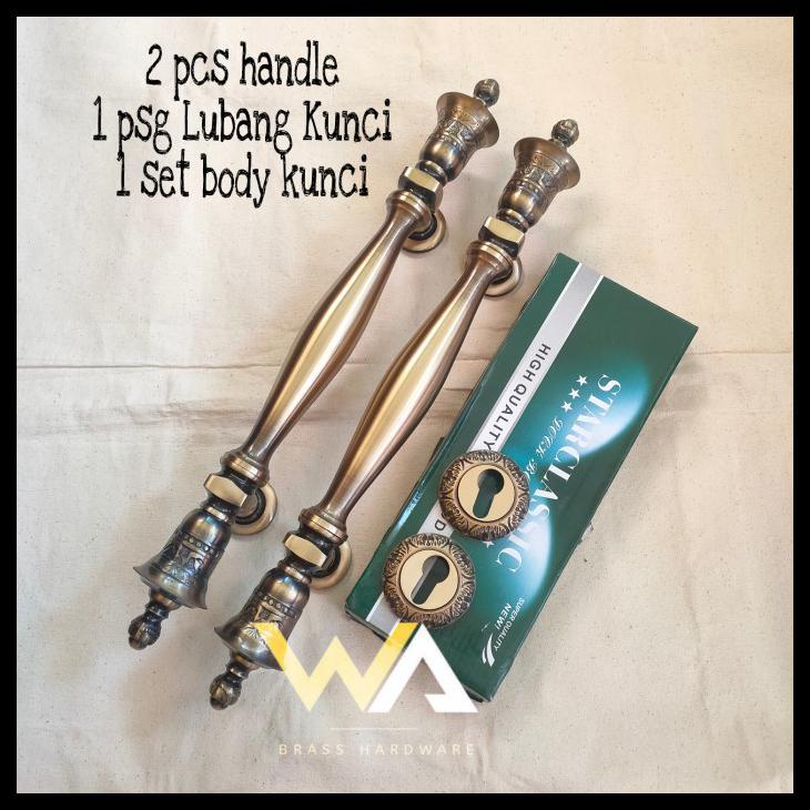 KUNCI PINTU RUMAH / HANDLE PINTU KUNINGAN LONCENG ANTIK SET KUNCI