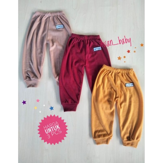 3 pcs celana panjang bayi polos ful warna SIZE S M L XL