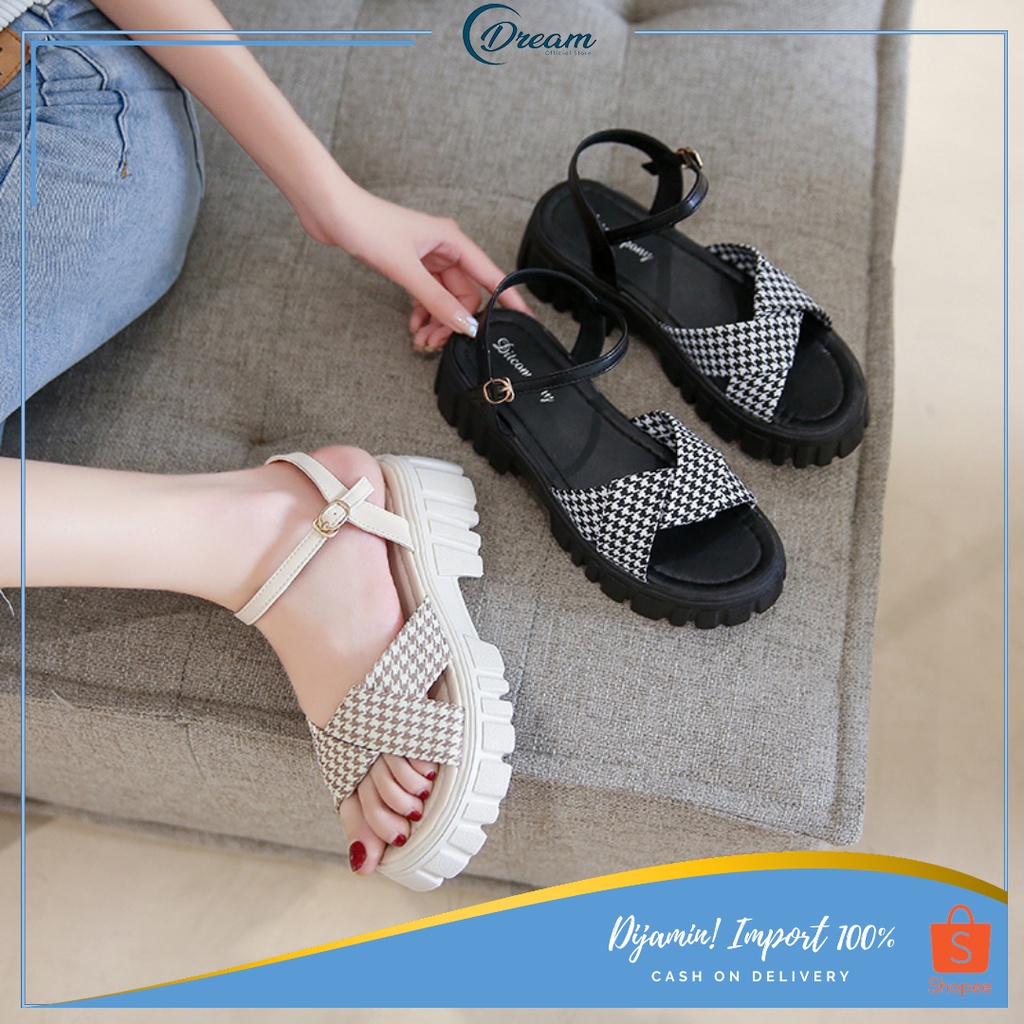 cod   bayar ditempat   147 sandal wanita import premium quality casual santai sandal wedges tali fas