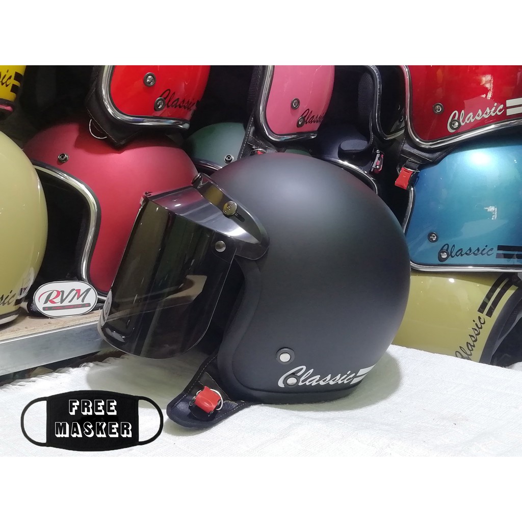 Helm Bogo Classic Dewasa Hitam Doff Kaca Datar Smoke Shopee Indonesia