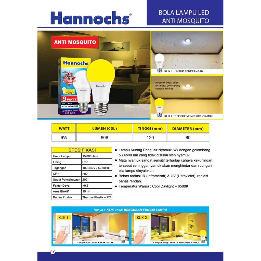 Hannochs - Bola Lampu LED Anti Nyamuk - 9 watt - 2 pilihan Kegunaan