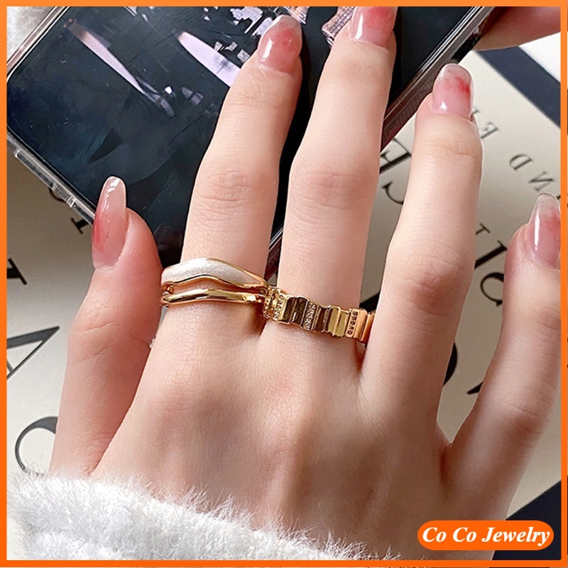 Cincin Jari Telunjuk Desain Fritillary Ganda Warna Putih Gaya Korea
