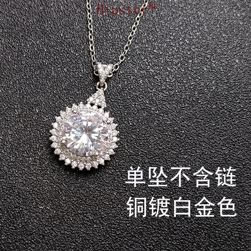 Simple Fashion Luxury round High Flash Moissanite Pendant White Gold Necklace