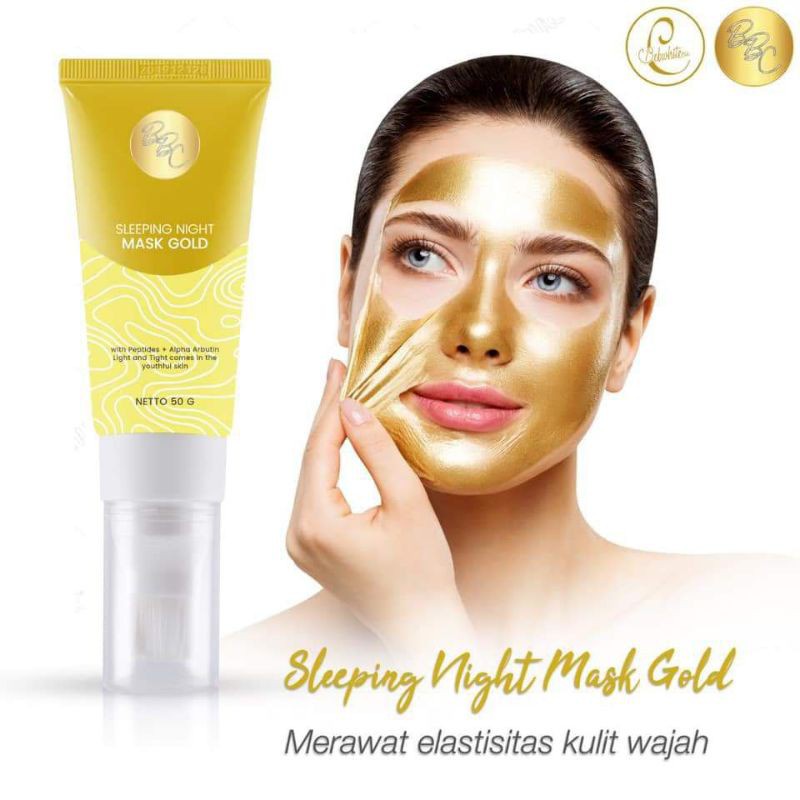 Bebwhite C BBC Sleeping Night Mask Gold Masker Peel Off Pencerah Wajah Menyamarkan Garis Halus Pada Kulit Muka 50g