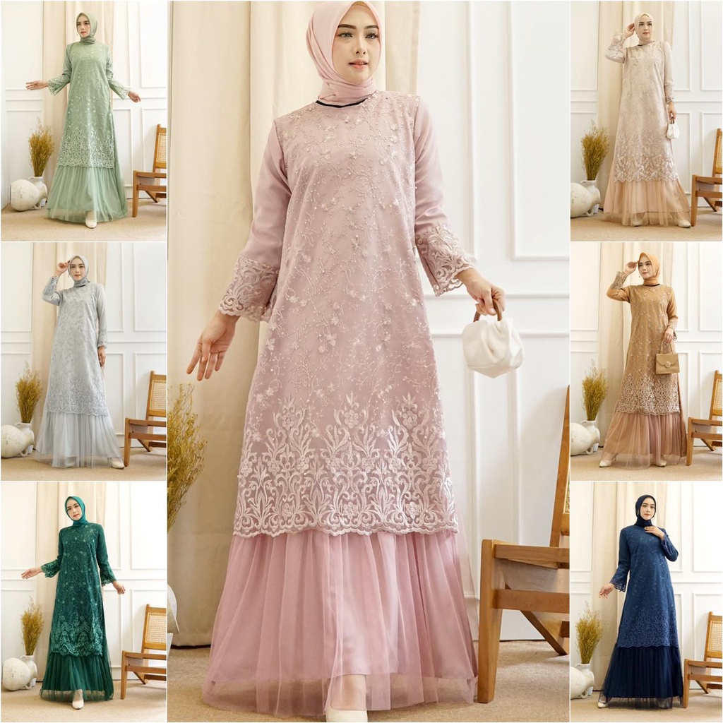 (RealPict) GAMIS NAZWA MAXI PESTA BRUKAT TILLE / GAMIS BROKAT TILE / GAMIS KONDANGAN / GAMIS LEBARAN / MAXI DRESS MUSLIM / FASHION MUSLIM / LONGDRESS BRUKAT TULLE / GAMIS SIZE M L XL