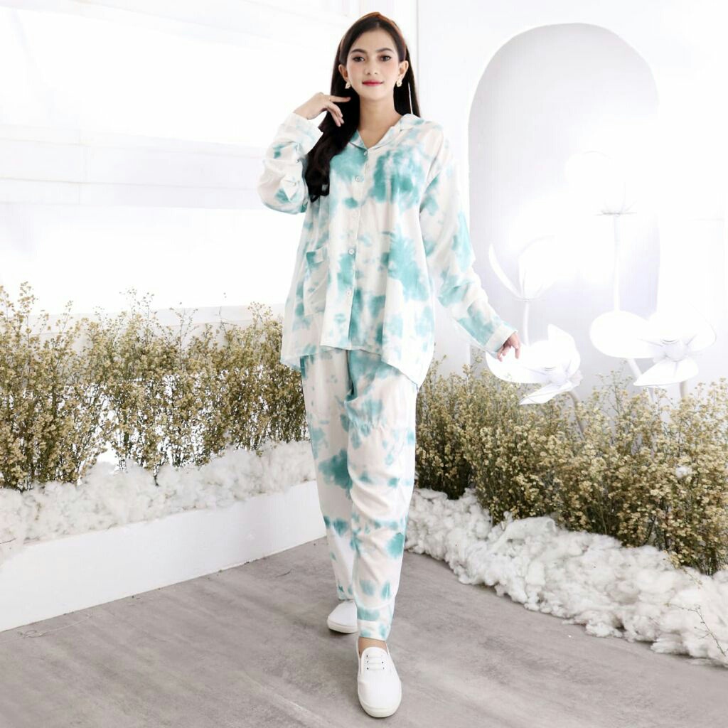 Terbaru Baju tidur Set Piyama Tie Dye Wanita Baju &amp; Celana Panjang Nirta PP Size XXL