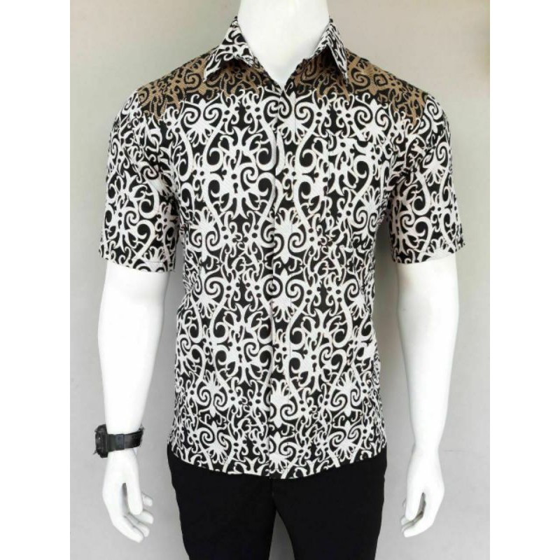 M L Xl Xxl Bswart Batik Hrb026 Kenongo Asmat Hem Pendek Pekalongan M L Xl Seragam Batik Pria